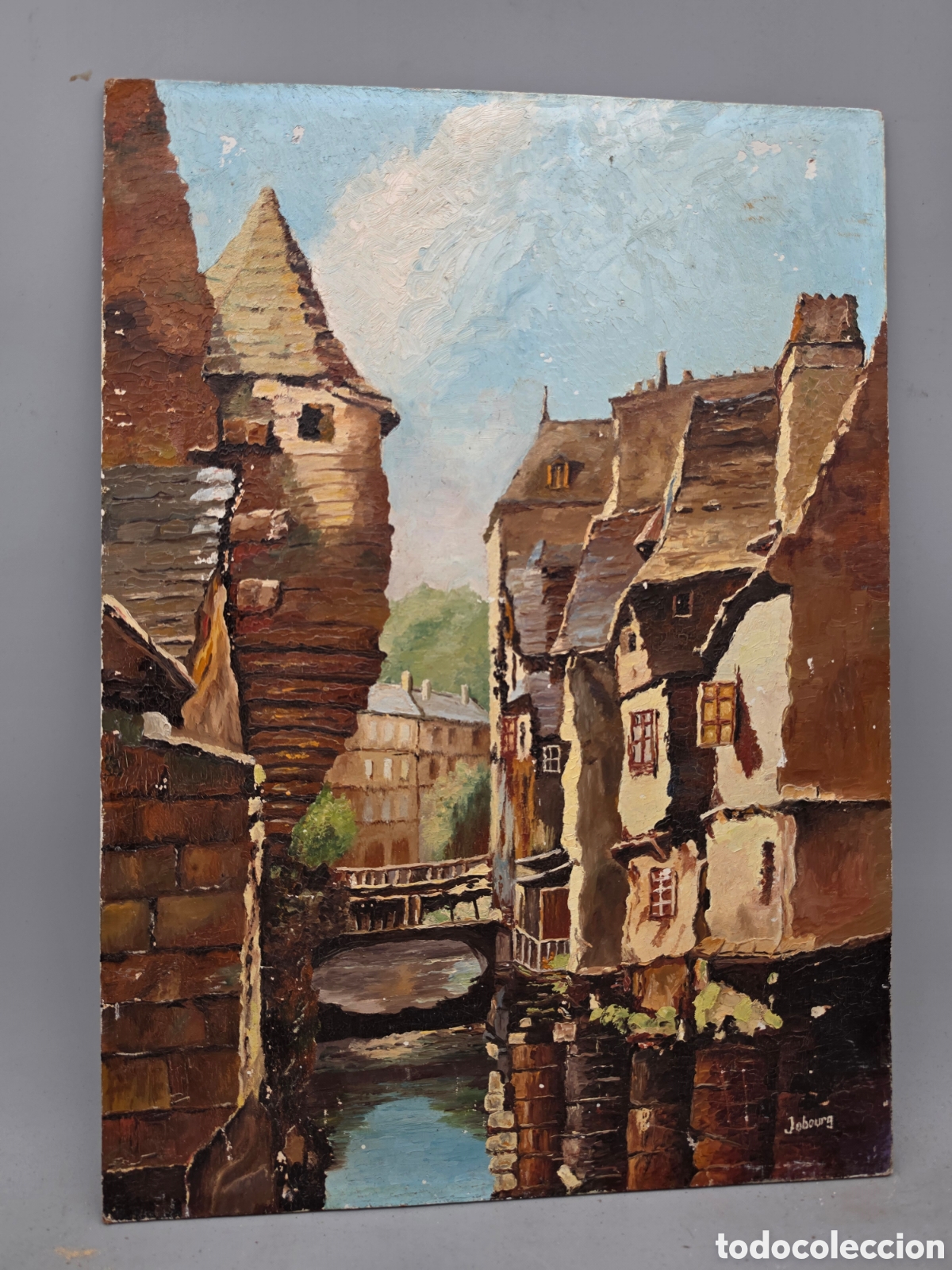 Arte: Pintura al &oacute;leo sobre tablero de fibra (faesite) &ndash; Paisaje urbano europeo