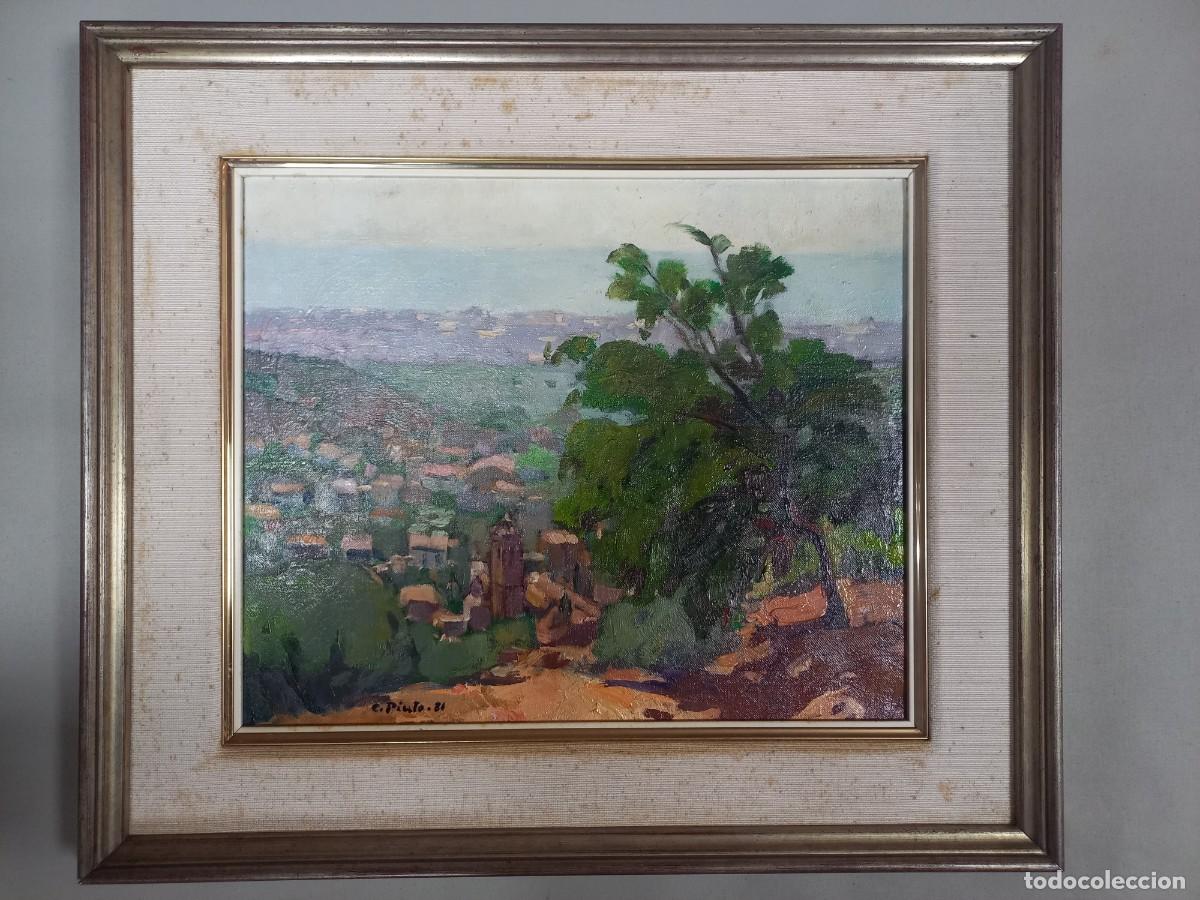 Arte: C. PINTO. 1981. CAMPANARIO. &Oacute;LEO SOBRE LIENZO. 46x38 cm. CON MARCO 64x56 cm