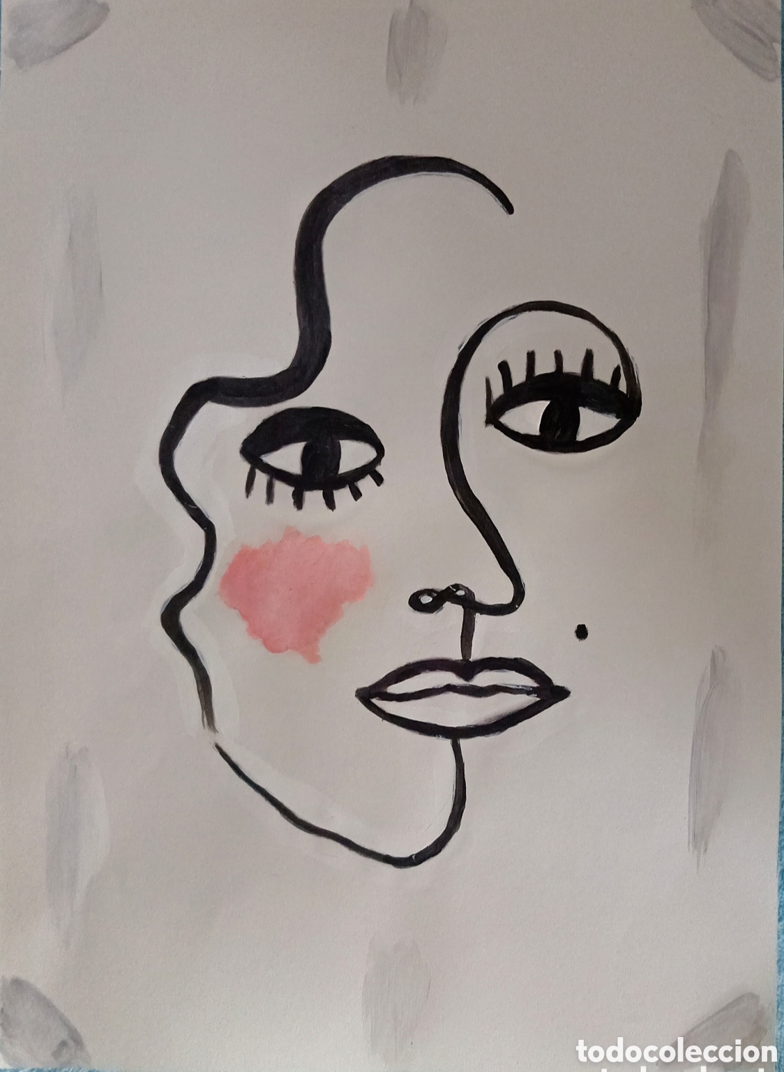 Arte: Original pintura cara abstracta (2) (t&eacute;cnica mixta) acuarela y acr&iacute;lico sobre papel 30,5cm x 21,5cm.