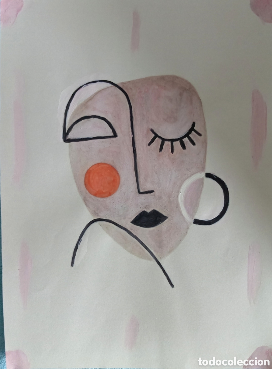 Kunst: Original pintura cara abstracta (15) (t&eacute;cnica mixta) acuarela y acr&iacute;lico sobre papel 30,5cm x 21,5cm