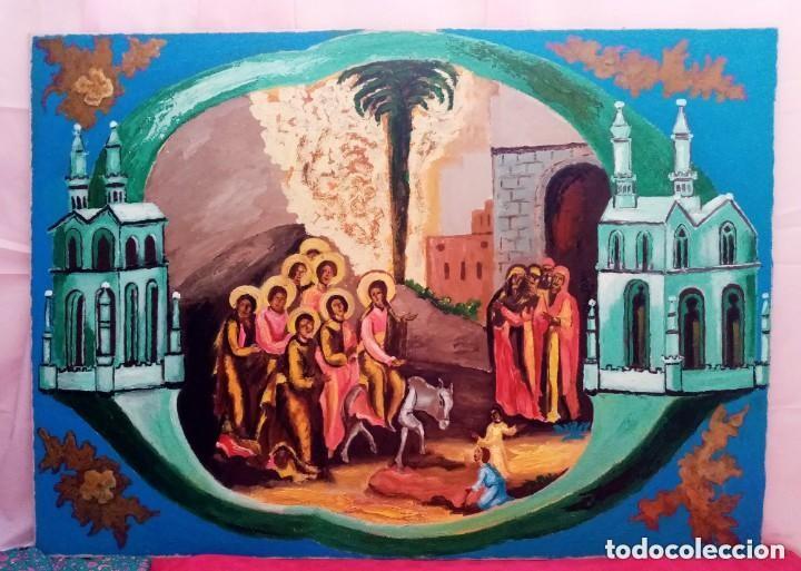 Kunst: Magn&iacute;fica Pintura religiosa llena de luz y color de grandes dimensiones. &Oacute;leo sobre cart&oacute;n. 104.5cm