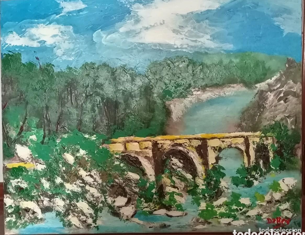 Arte: 2 Obras. Estupenda pintura &rdquo;Paisaje en el puente (2)&rdquo; &Oacute;leo sobre lienzo y &rdquo;Barcos en la tempestad...