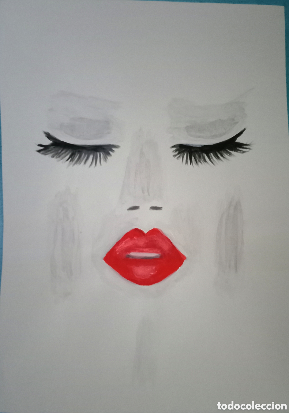 Kunst: Original pintura cara rasgos (6) (t&eacute;cnica mixta) acuarela y acr&iacute;lico sobre papel 34cm x 22cm....