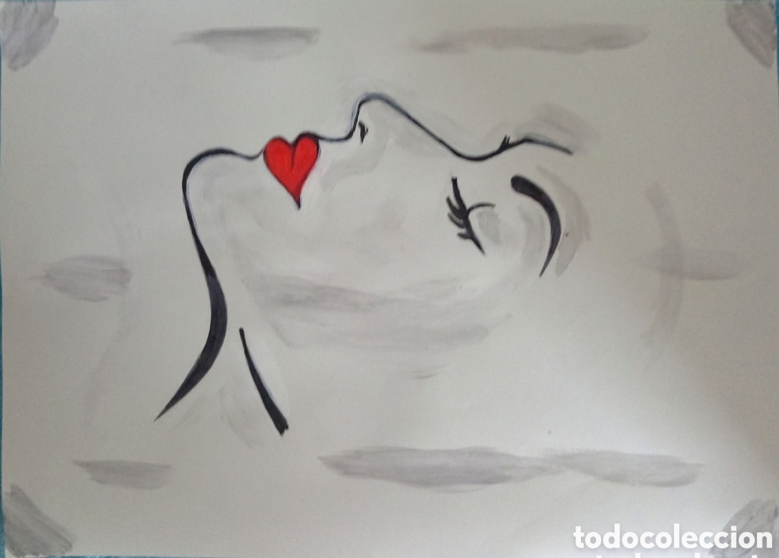 Arte: Original pintura cara rasgos (3) (t&eacute;cnica mixta) acuarela y acr&iacute;lico sobre papel 30,5cm x 21,5cm....