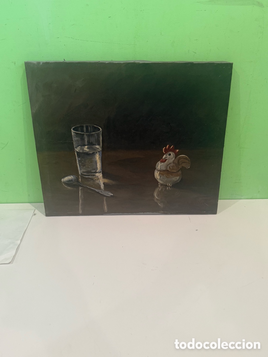 Arte: &Oacute;leo sobre lienzo firmado &ndash; Bodeg&oacute;n de inspiraci&oacute;n realista (39 x 46 cm),firmado. A estudiar