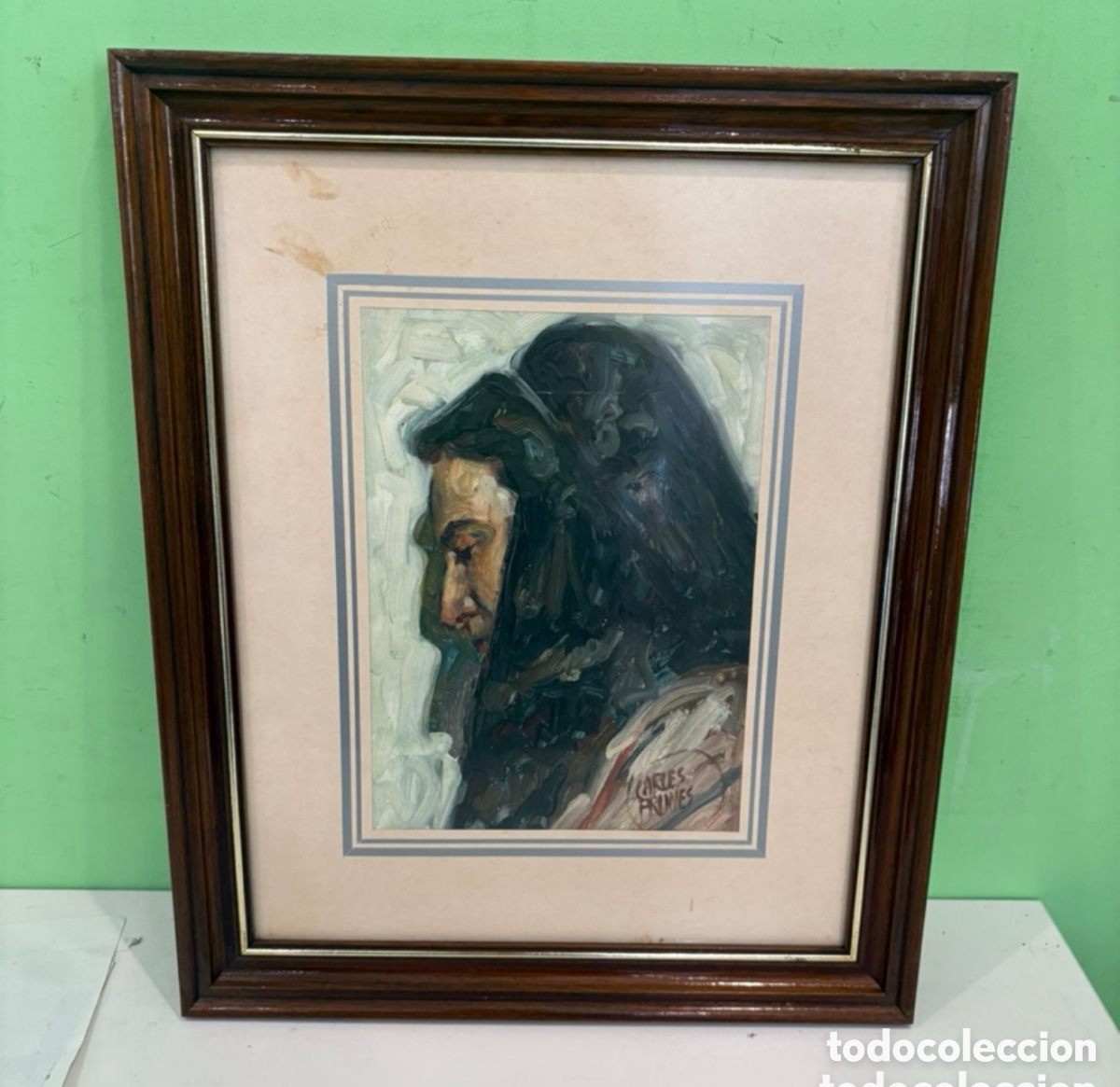 Art: Carles Prun&eacute;s (1937-2017) - Retrato femenino de perfil - &Oacute;leo original firmado - 36 &times; 30 cm