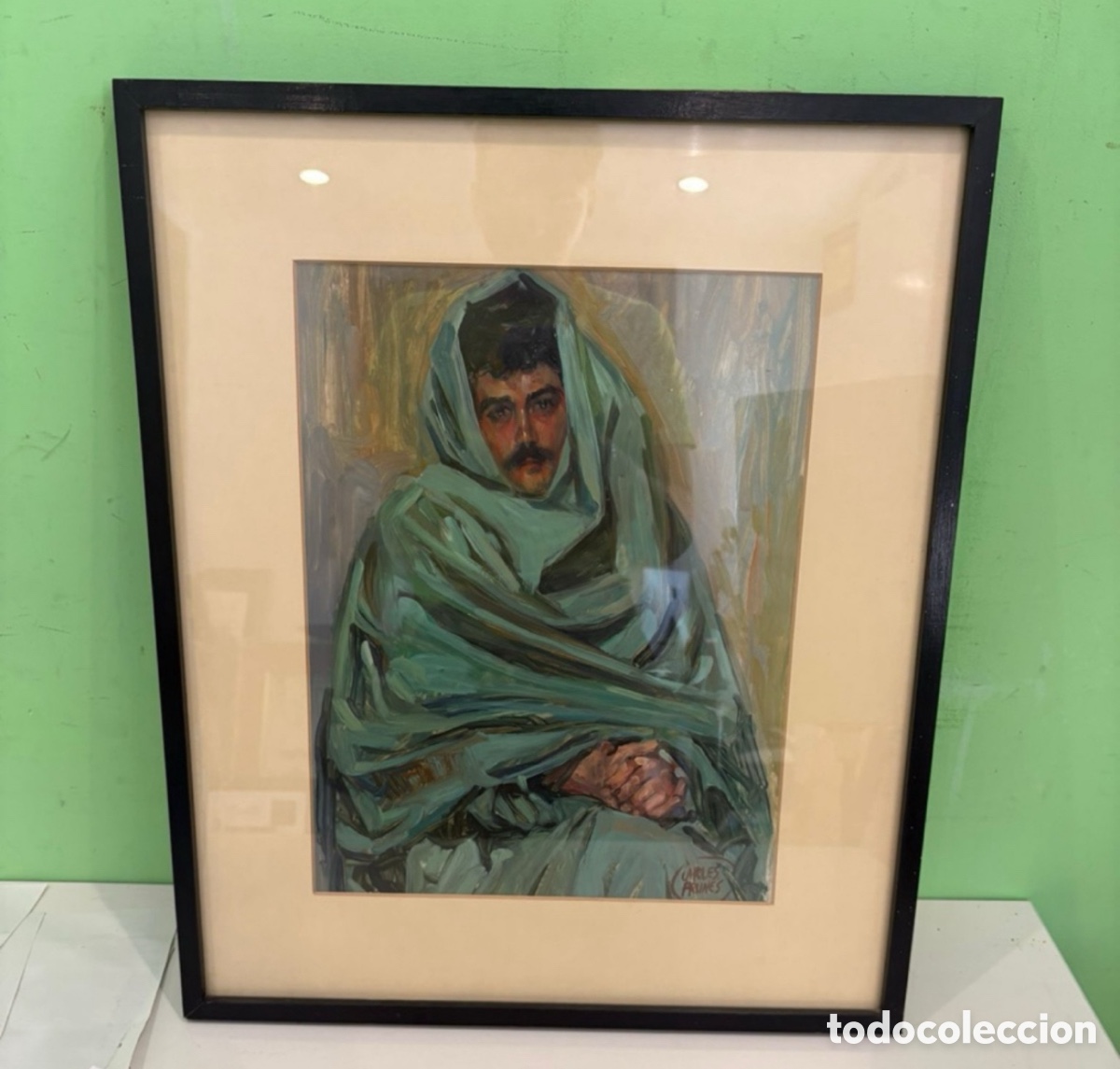 Kunst: Carles Prun&eacute;s (1937-2017) - Posible autorretrato orientalista - Oleo original firmado - 40 &times; 30 cm