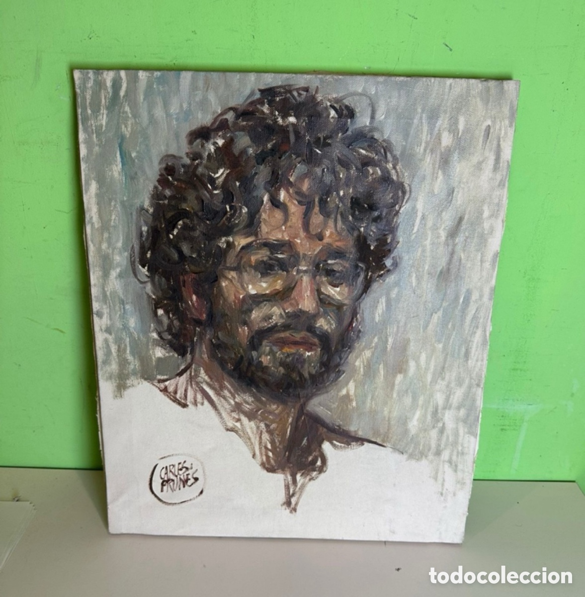 Kunst: Carles Prun&eacute;s (Barcelona, 1937-2017) &Oacute;leo sobre tabla original firmado. Autorretrato (46X38 cm).