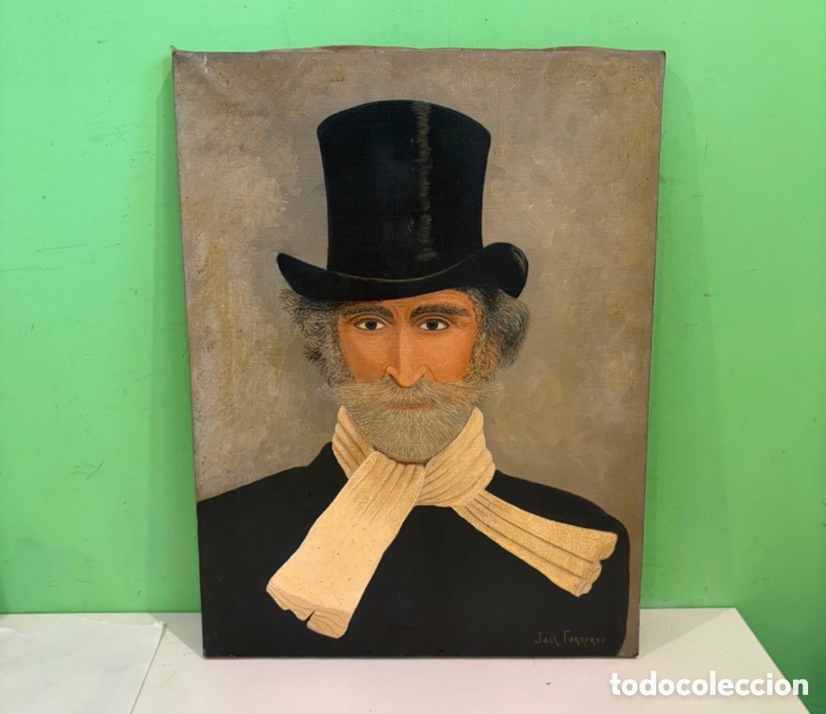 Arte: &Oacute;leo sobre lienzo firmado Jack Farreras &ndash; Retrato de caballero (60 &times; 45 cm)