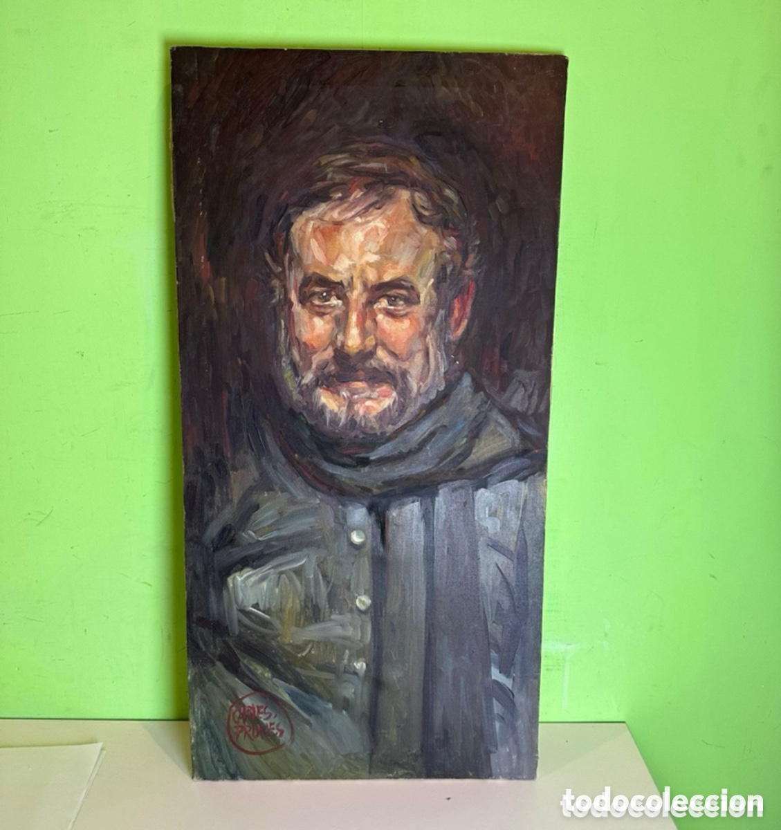 Arte: Carles Prun&eacute;s (Barcelona, 1937-2017).&Oacute;leo sobre lienzo original firmado.Retrato masculino. 80x40 cm