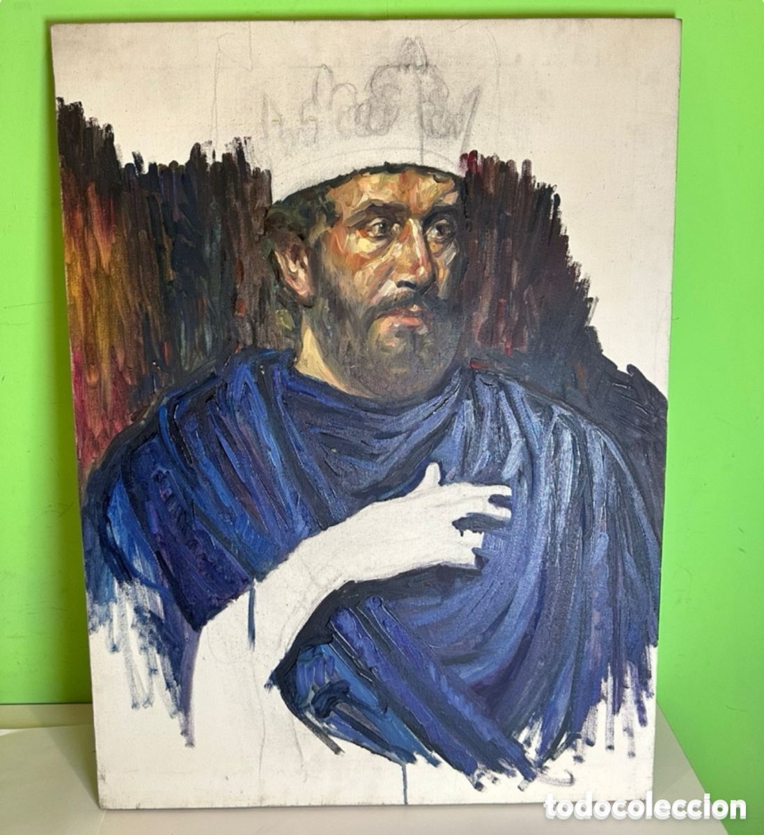 Kunst: Carles Prun&eacute;s (Barcelona, 1937-2017) &Oacute;leo original sobre lienzo. Retrato inacabado. 80x60 cm