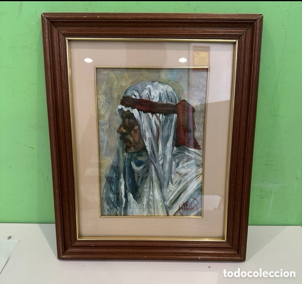 Arte: Carles Prun&eacute;s (Barcelona 1937-2017) &Oacute;leo original firmado Retrato oriental bajo cristal