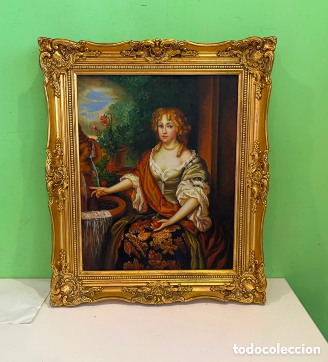 Kunst: Composici&oacute;n inspirada en Caspar Netscher &ndash; Gran marco dorado (64 &times; 53 cm)