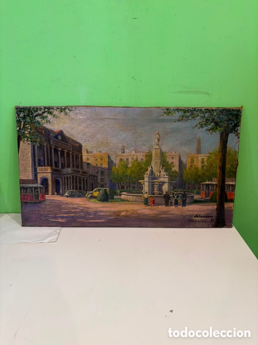 Arte: &Oacute;leo sobre lienzo &ndash; Pla de Palau de Barcelona &ndash; Firma y fecha a estudiar (1964) &ndash; 80 &times; 45 cm
