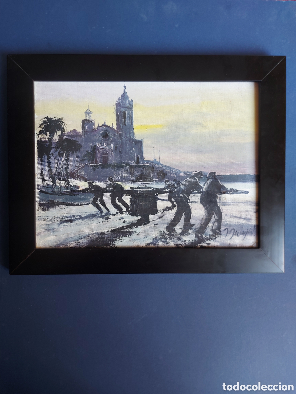 Arte: J.JUNYENT &rdquo;TREIEN LA BARCA&rdquo; SITGES OLEO EPOCA