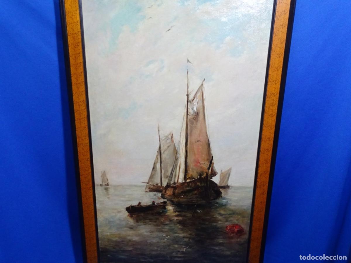 Arte: GRAN &Oacute;LEO SOBRE TELA ESCUELA CATALANA SIGLO XIX. TRAZO SEGURO Y MAGISTRAL. MARINA.