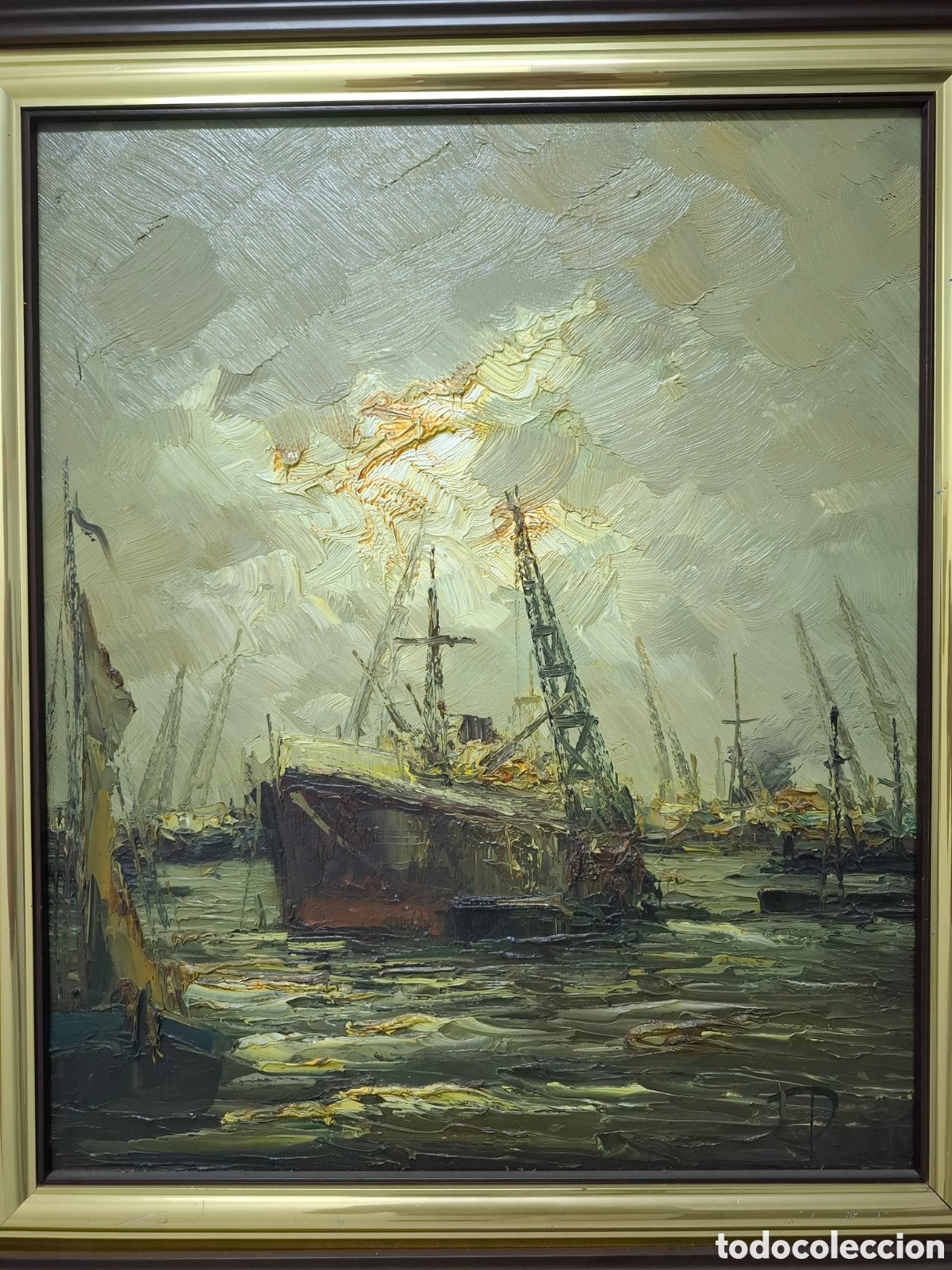 Arte: &Oacute;leo de barcos en puerto industrial - Foto 1