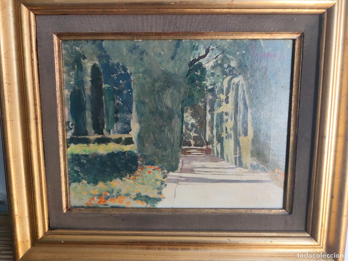 Arte: Oleo jardines de Madrid Isidoro lazaro