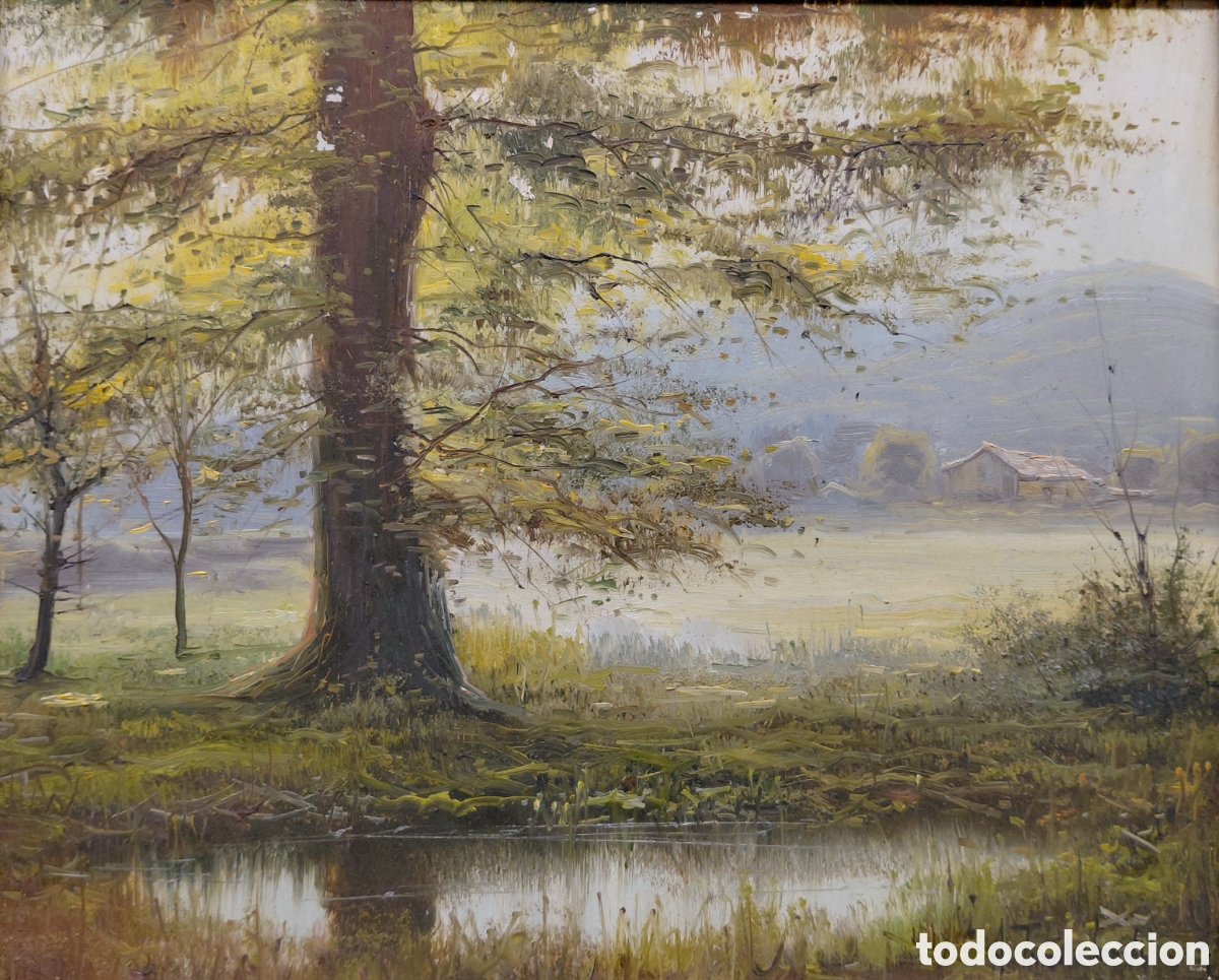 Arte: Amado Torresechandi (1950). Paisaje fluvial, &oacute;leo sobre tablex