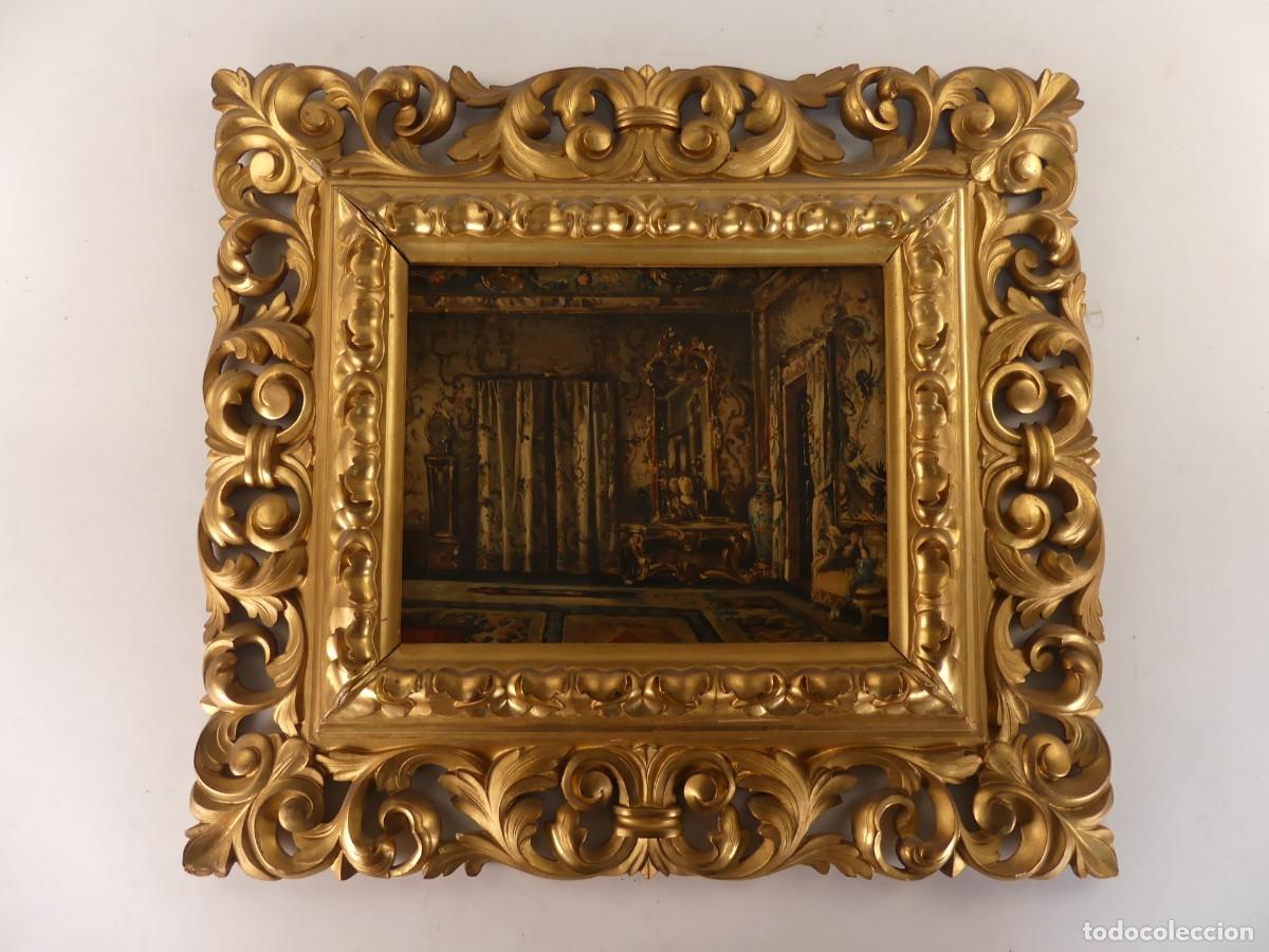 Arte: PINTURA DE OLEO SOBRE TABLA ENMARCADA CON PRECIOSO MARCO TALLADO Y POLICROMADO