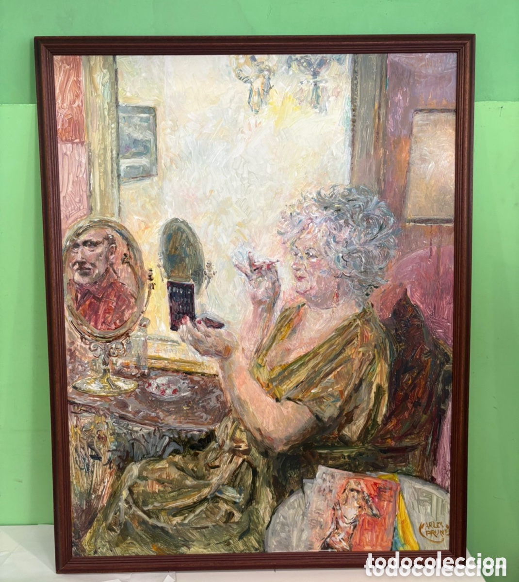 Arte: Carles Prun&eacute;s (1937-2017) &Oacute;leo original firmado - Dama ante el tocador - Gran formato 110x90 cm