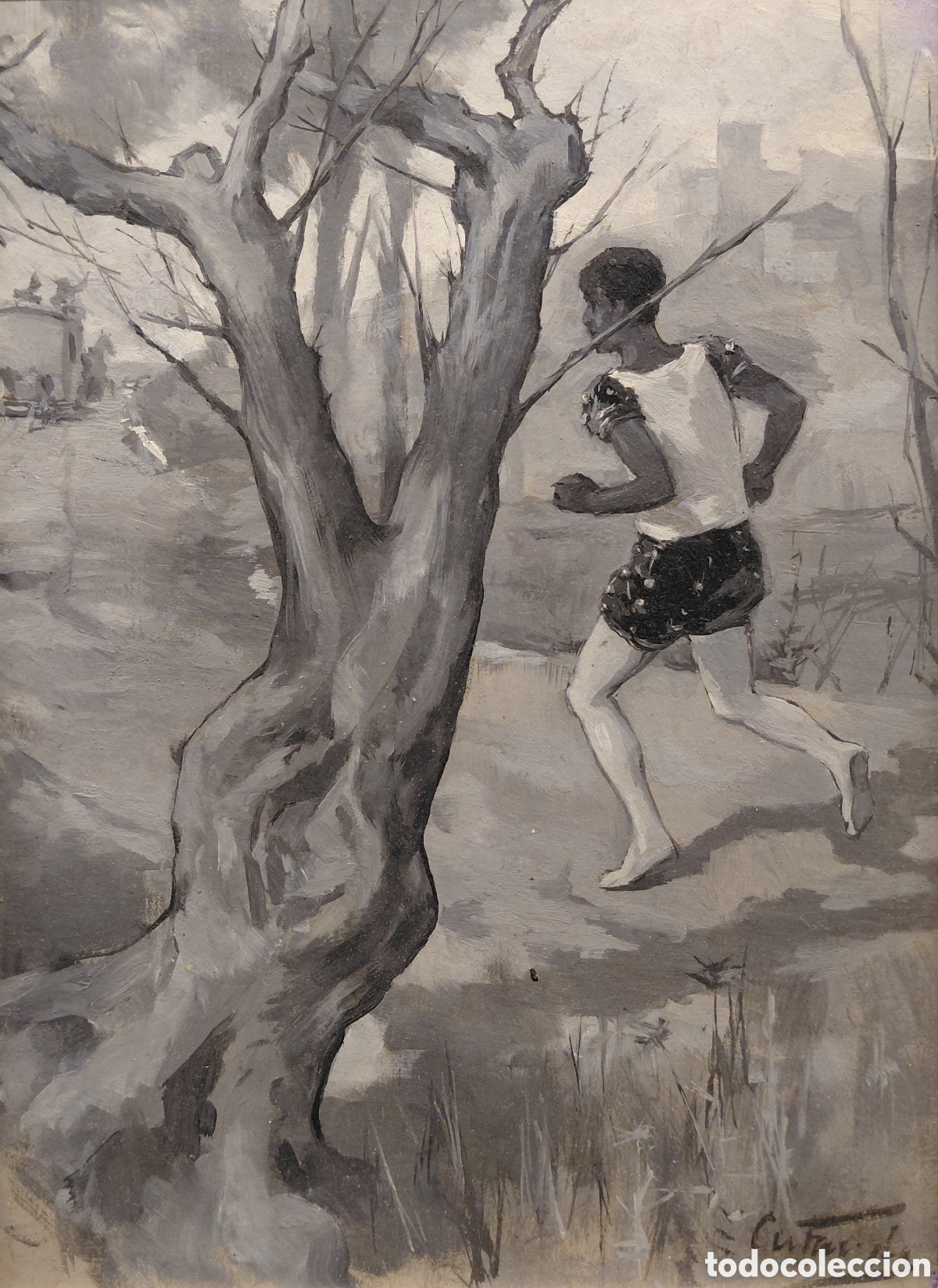 Arte: Vicente Cutanda (1850-1925). Escena, grisalla sobre tabla.