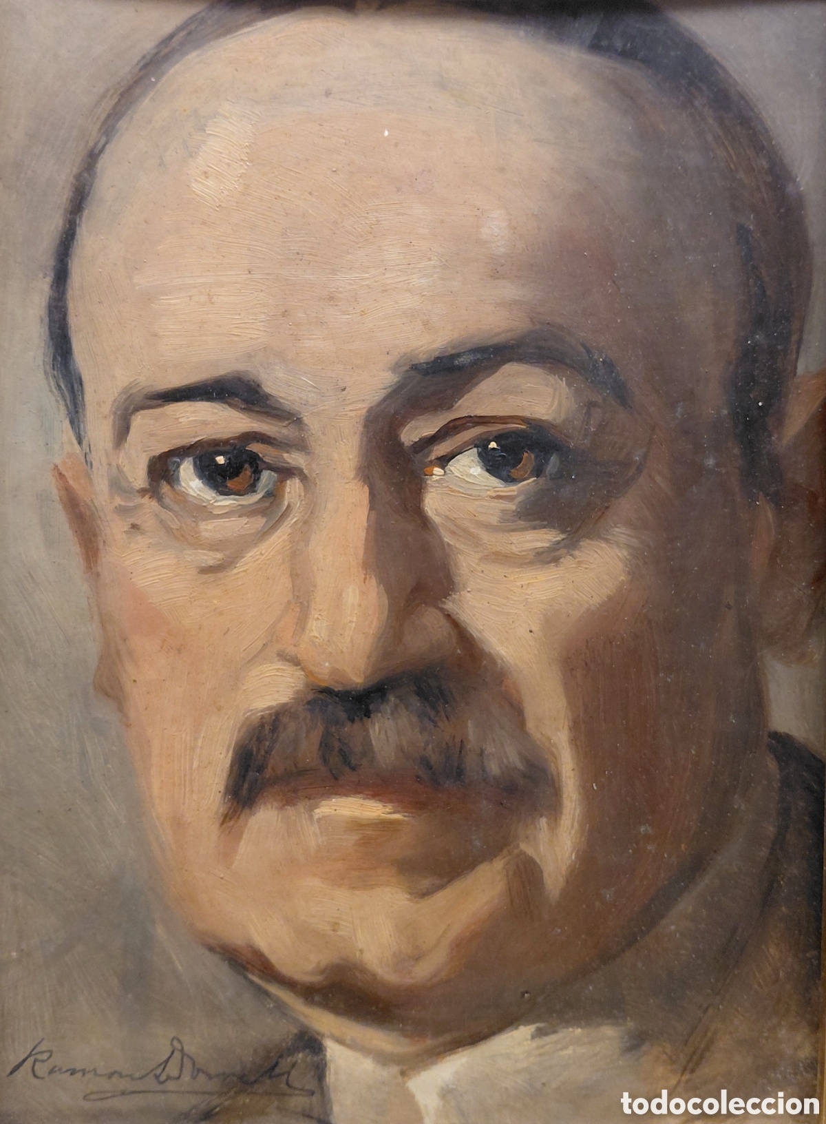 Arte: Ram&oacute;n Borrell Pla (1876-1963). Retrato de hombre, &oacute;leo sobre cart&oacute;n.