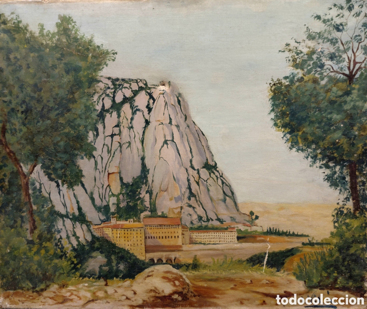 Arte: Firmado J. Vil&aacute; (s. XX). Paisaje de Montserrat, &oacute;leo sobre lienzo.