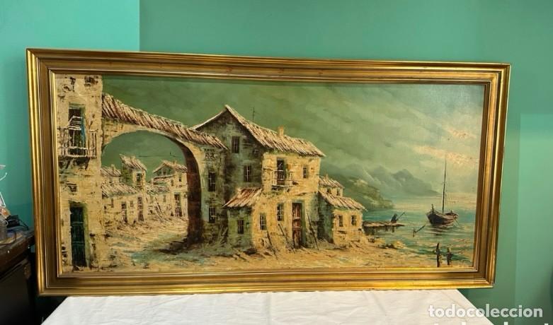 Arte: ANTIGUO PAISAJE AL OLEO SOBRE LIENZO 141 X 72CM