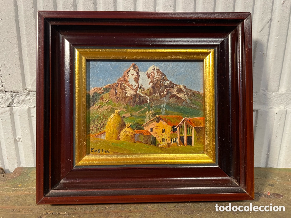 Arte: PINTURA AL &Oacute;LEO PAISAJE MINIATURA PEDRAFORCA. FIRMADO COSTA