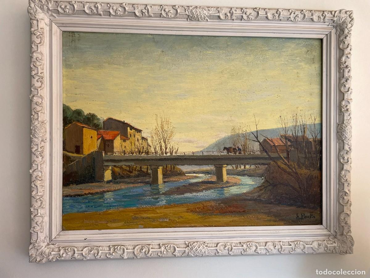 Arte: &rdquo;&Oacute;leo sobre lienzo de Enric Porta i Mestre (1901-1993) - Paisaje de La Pobla de Segur - Firmado&rdquo;