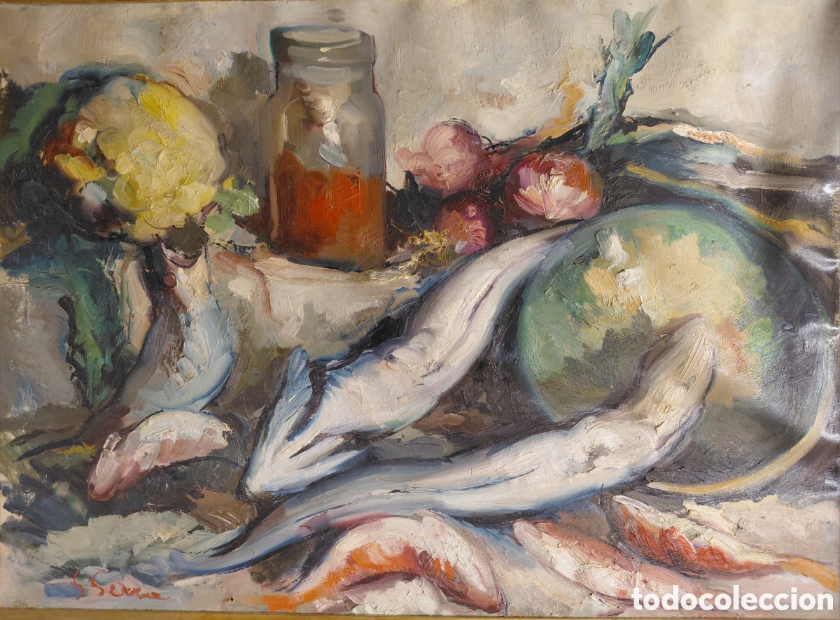 Arte: Joan Serra Melgosa (1899-1970). Bodeg&oacute;n, &oacute;leo sobre lienzo.