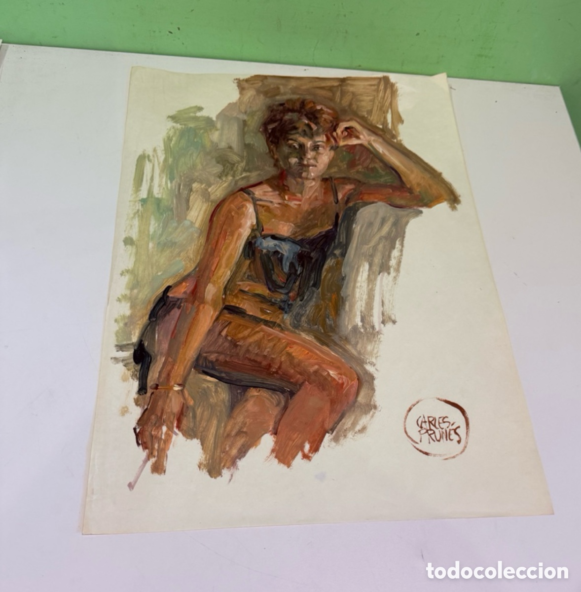 Arte: Carles Prun&eacute;s (1937-2017) Acuarela sobre papel &ndash; Figura femenina sentada, firmado (35x50 cm)