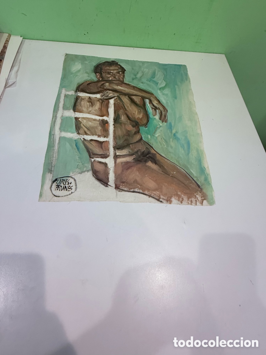 Arte: Carles Prun&eacute;s (1937-2017) &Oacute;leo sobre lienzo &ndash; Desnudo masculino sentado, firmado (35x45 cm)