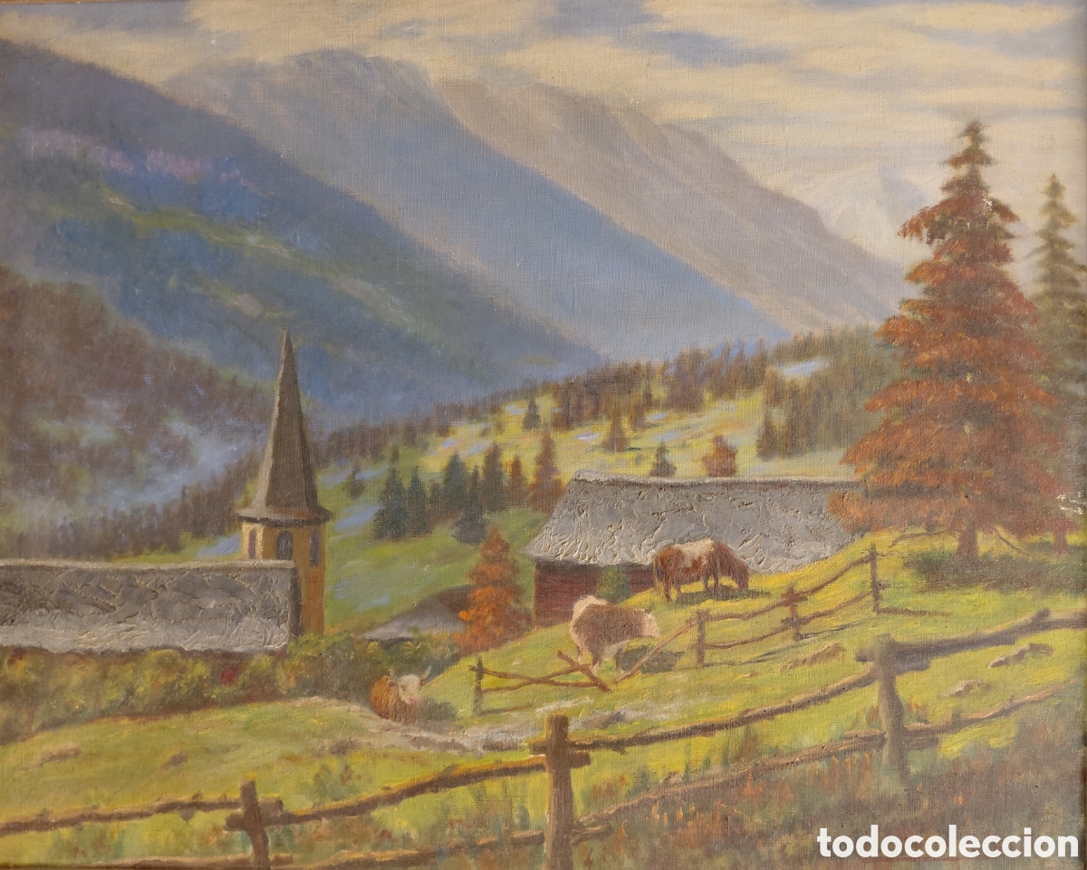 Arte: Joan Bernadell (s. XX). Paisaje de Gausach (Vall d'Aran), &oacute;leo sobre lienzo.