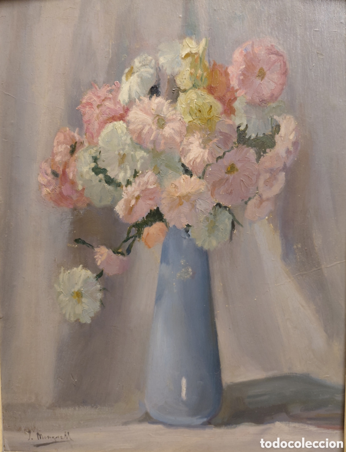 Arte: Jos&eacute; Mongrell Torrent (1870-1937). Bodeg&oacute;n con flores, &oacute;leo sobre cart&oacute;n.