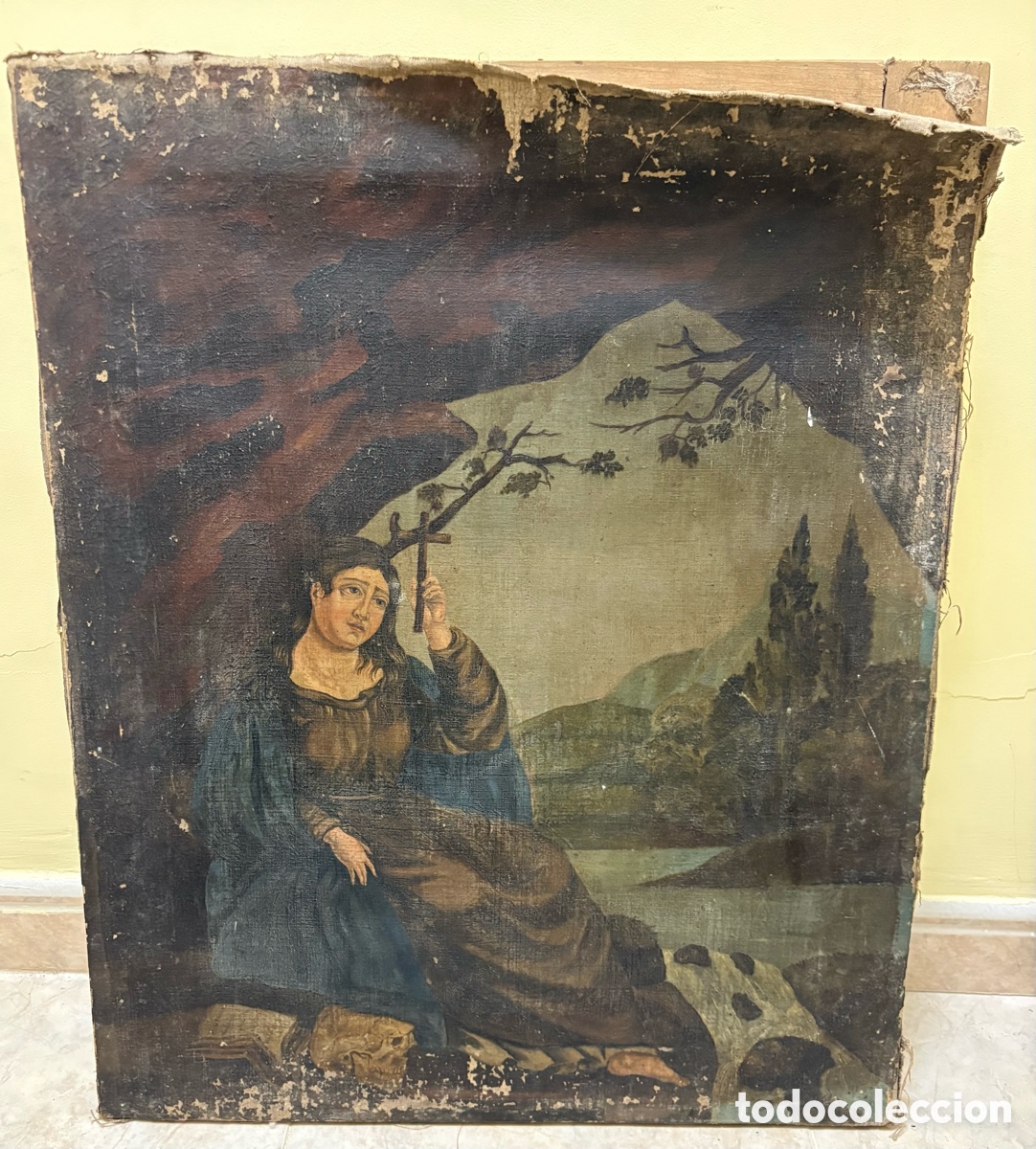 Kunst: Santa Mar&iacute;a Egipc&iacute;aca penitente en el desierto &ndash; &oacute;leo sobre lienzo s. XVI-XVII, para restaurar