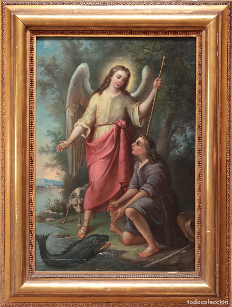Arte: Tob&iacute;as y el Arc&aacute;ngel San Rafael. &Oacute;leo sobre lienzo. Siglo XIX. Mide 69 x 47 cm.