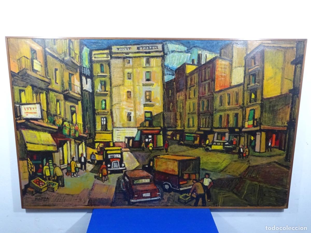 Arte: MONUMENTAL TECNICA MIXTA SOBRE TABLA PERE MARRA I DATSIRA. D&Iacute;A COMERCIAL EN BARCELONA.