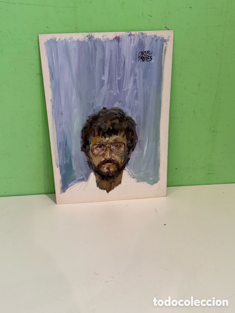 Arte: Carles Prun&eacute;s (1937-2017) &Oacute;leo sobre papel &ndash; Retrato masculino firmado (24 x 35 cm)