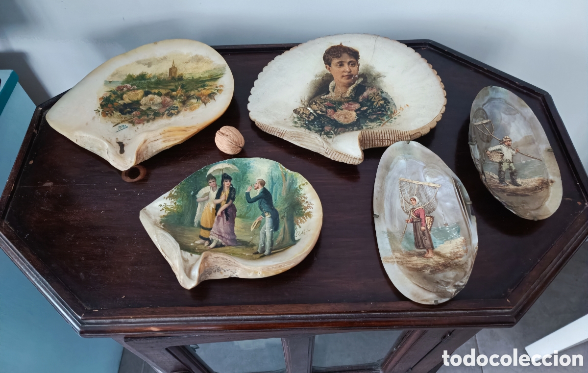 Arte: Conchas pintadas oleo siglo XIX