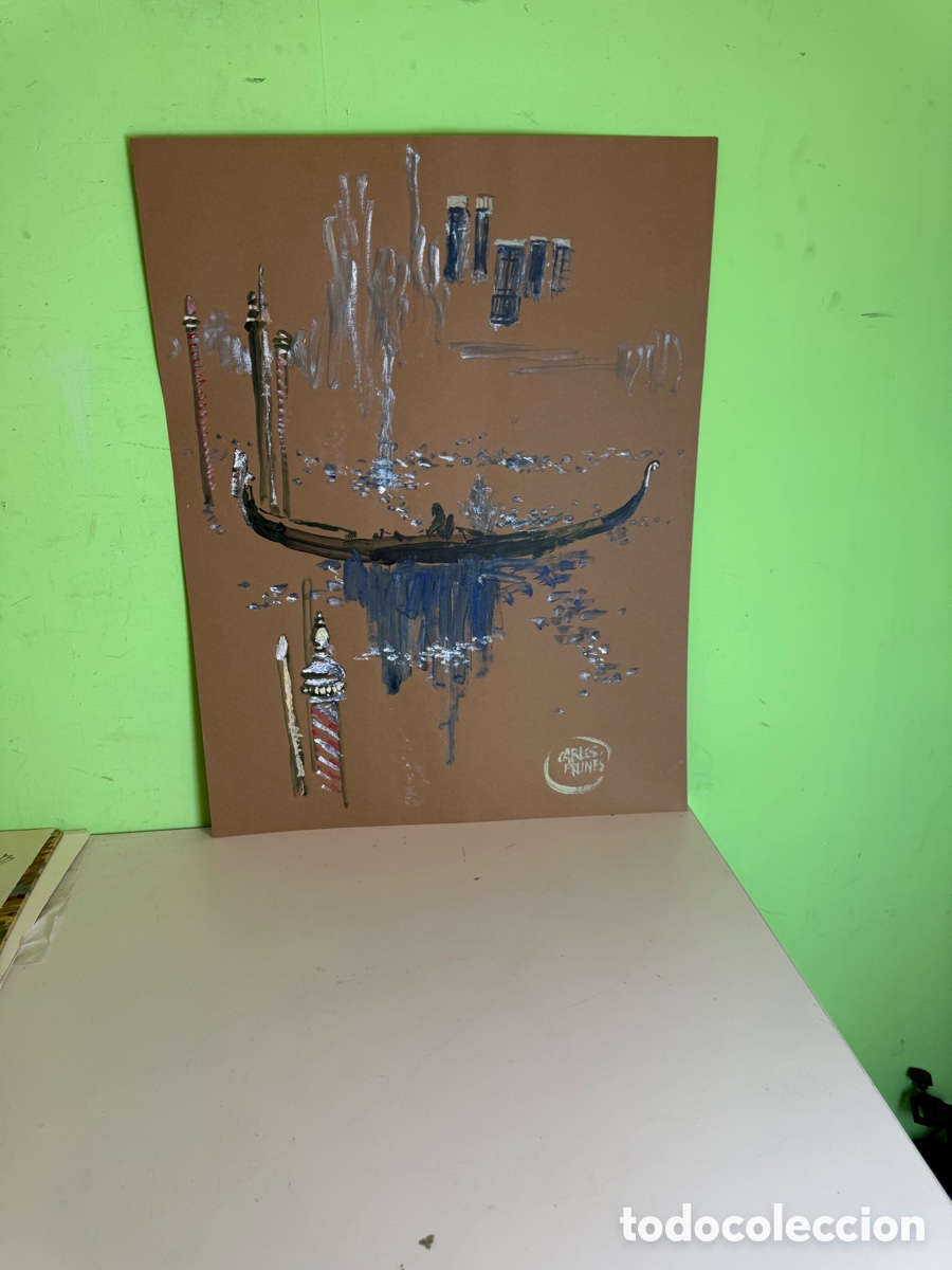 Arte: Carles Prun&eacute;s (1937-2017) &ndash; &Oacute;leo sobre papel. G&oacute;ndola en Venecia (65 x 50 cm)