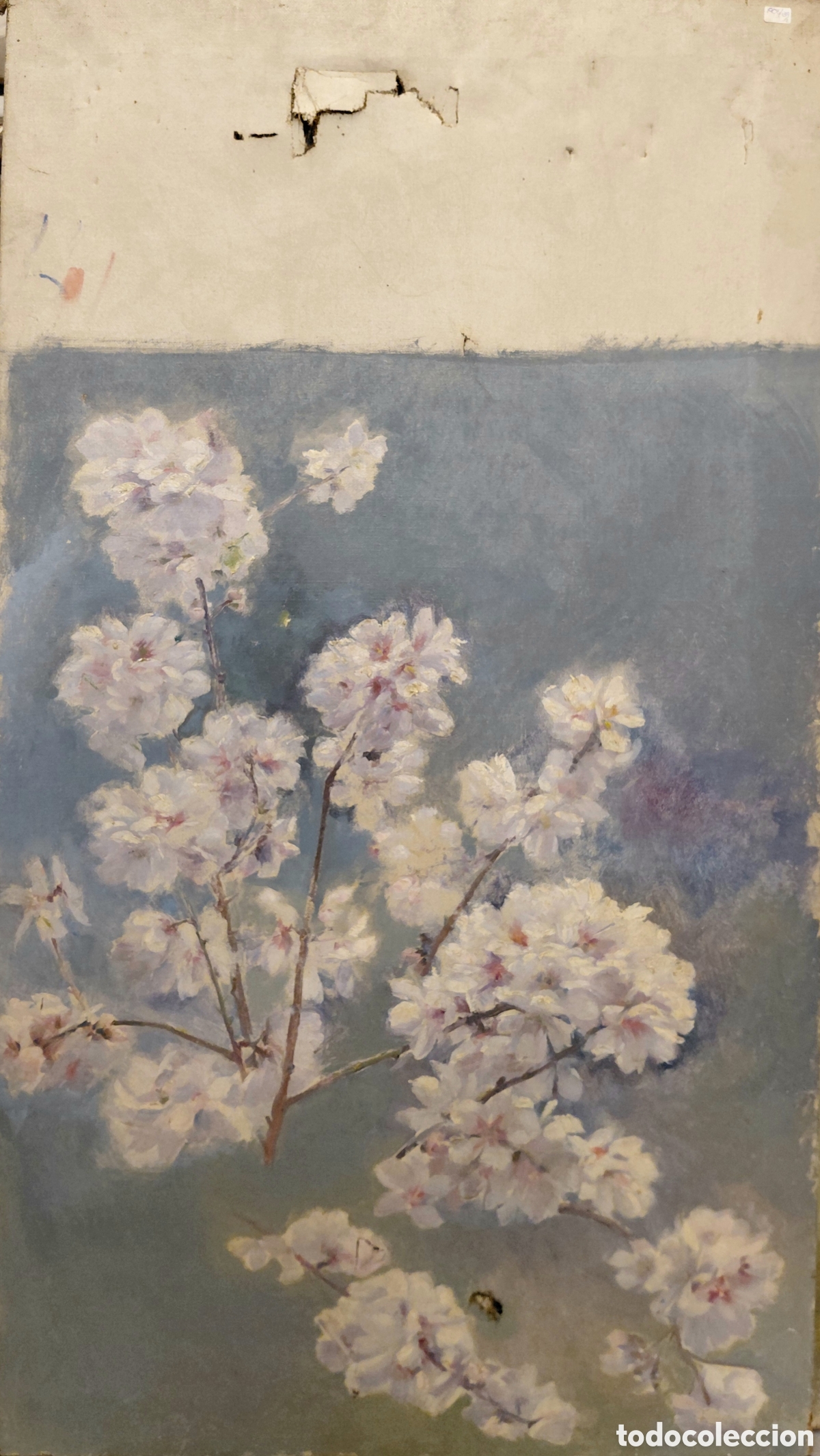 Arte: Sin firma (s. XX). Flores de almendro, &oacute;leo sobre lienzo.