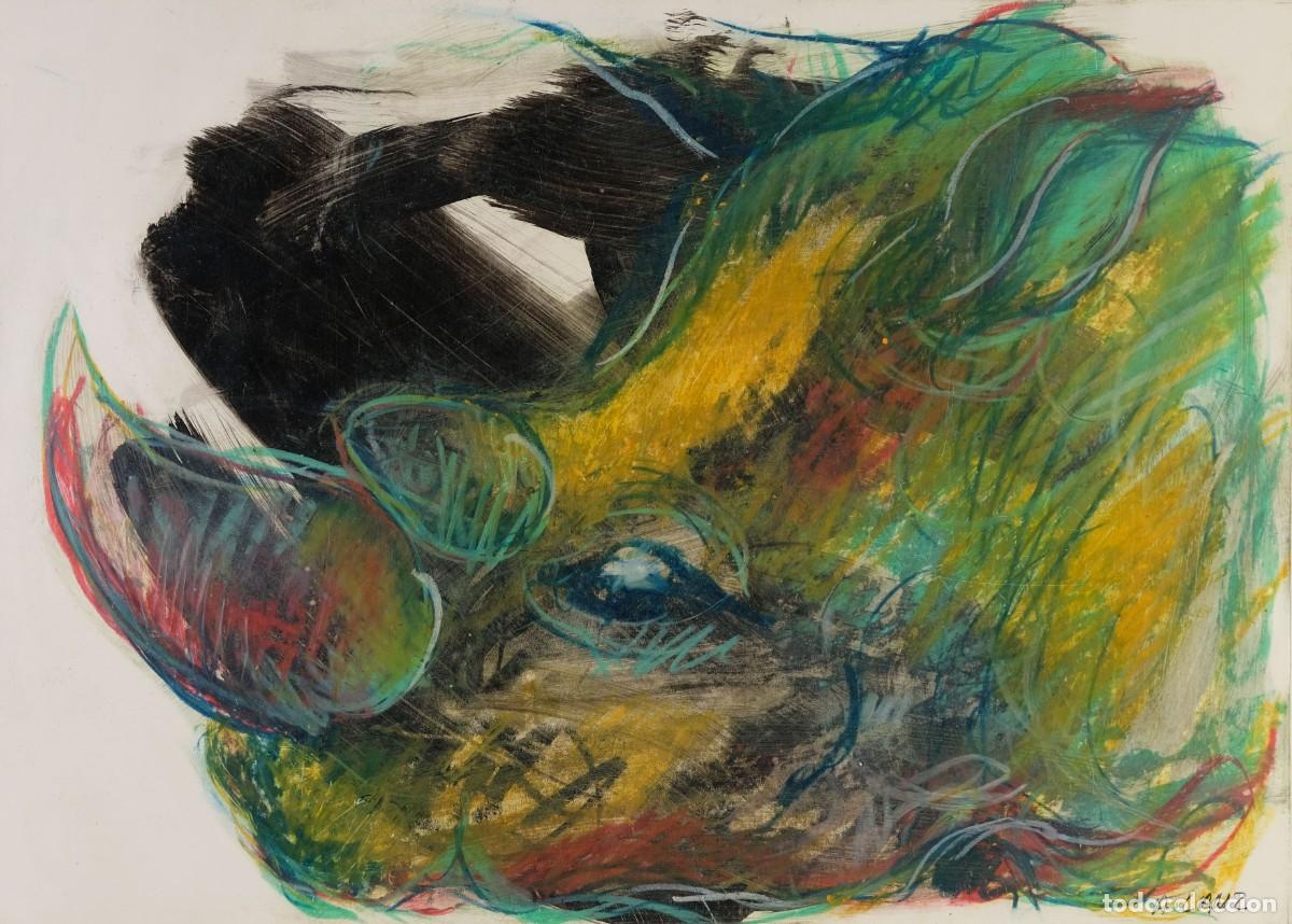 Arte: ALFREDO LANZ (Madrid, 1945) &Oacute;leo sobre papel &rdquo;Rinoceronte blanco meridional&rdquo; Firmado