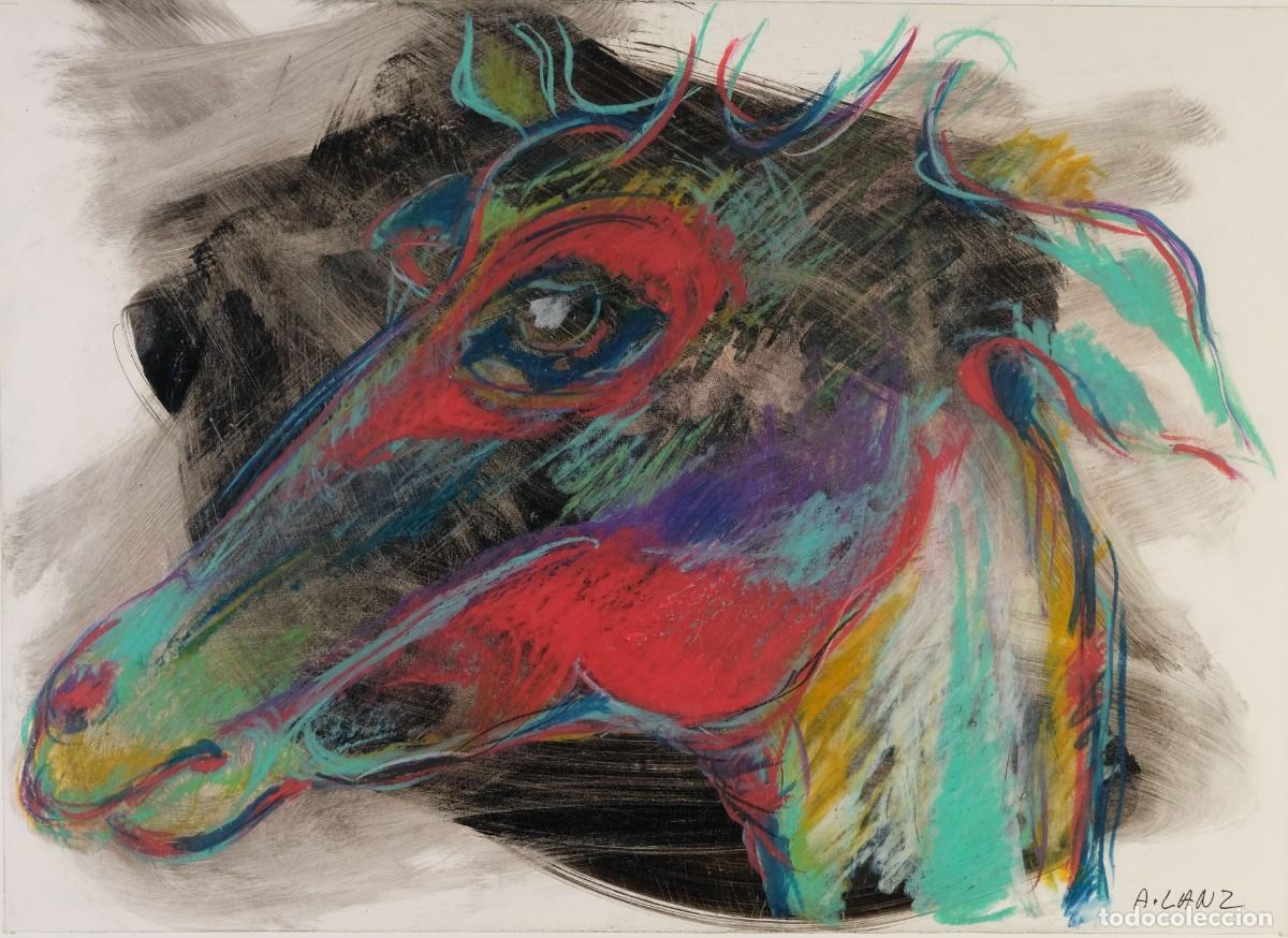 Arte: ALFREDO LANZ (Madrid, 1945) &Oacute;leo sobre papel &rdquo;Girafa &Aacute;frica&rdquo; Firmado