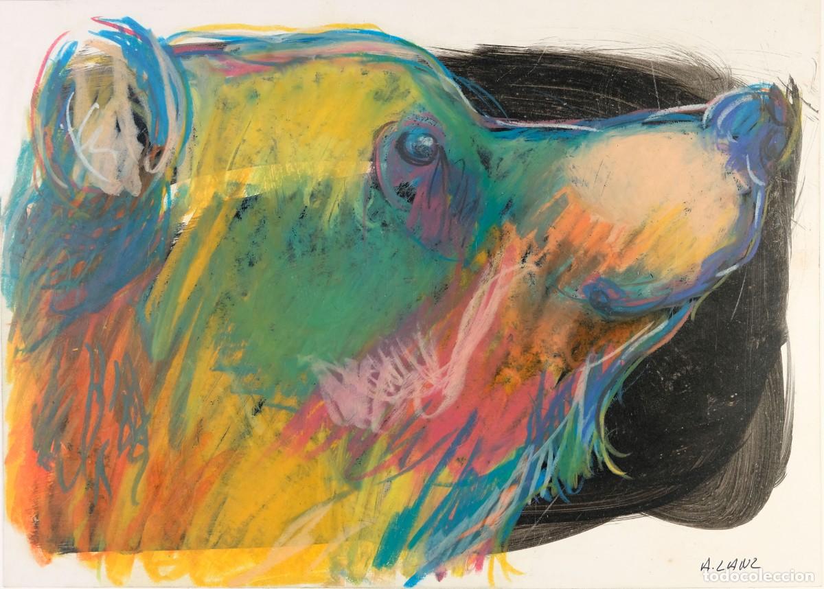 Arte: ALFREDO LANZ (Madrid, 1945) &Oacute;leo sobre papel titulado &rdquo;Oso pardo&rdquo; Firmado