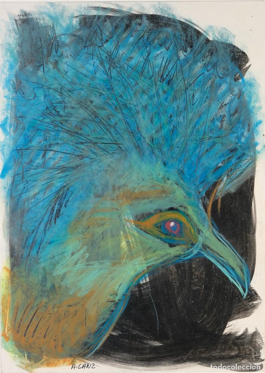 Arte: ALFREDO LANZ (Madrid, 1945) &Oacute;leo sobre papel titulado &rdquo;Gouria coronada&rdquo; Firmado