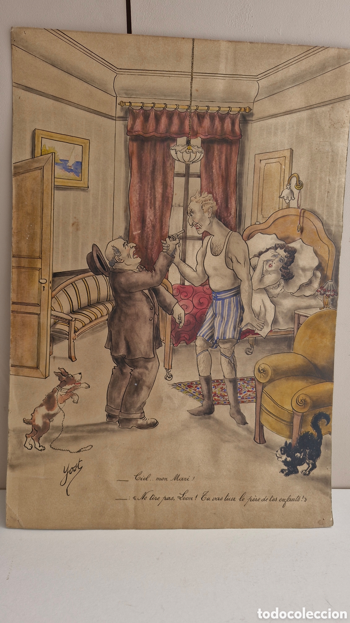 Arte: Tonta y acuarela firmada Yost