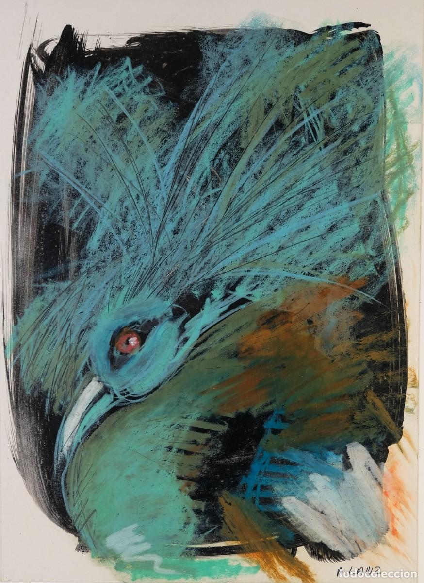 Arte: ALFREDO LANZ (Madrid, 1945) &Oacute;leo sobre papel titulado &rdquo;Goura coronado&rdquo; Firmado