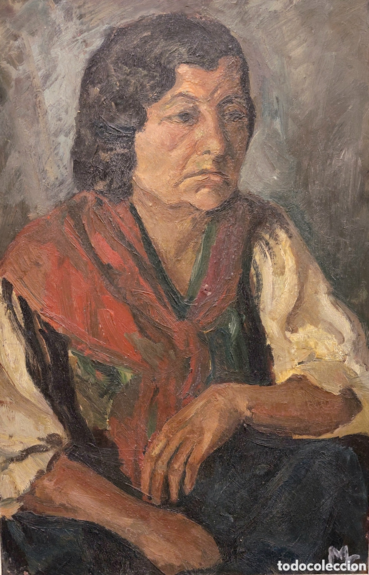 Arte: Firmado M.C. (s.XX). Retrato de se&ntilde;ora, &oacute;leo sobre tabla.